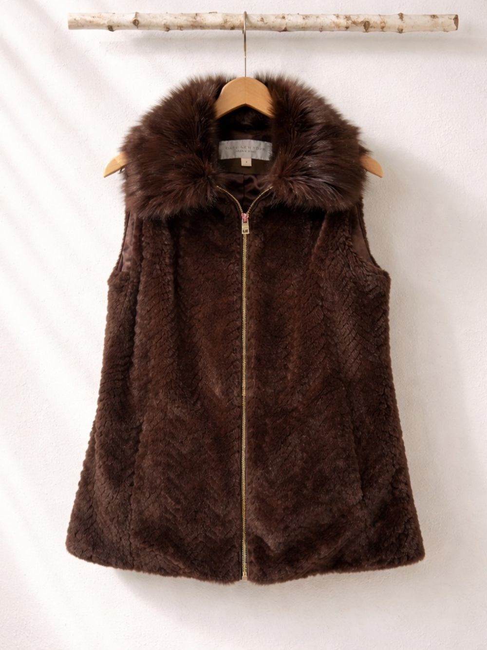 Marc New York Women's Faux Fur Brown Zip-Front Vest